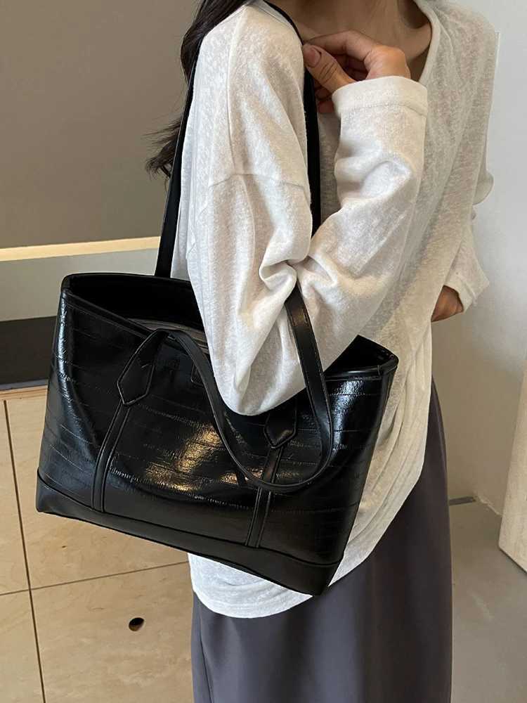 Wine Red Large Capacity Tote Bag For Women Pu Leather Leisure Commuting Shopping Shoulder Bags College Student Class Handbags Z250303