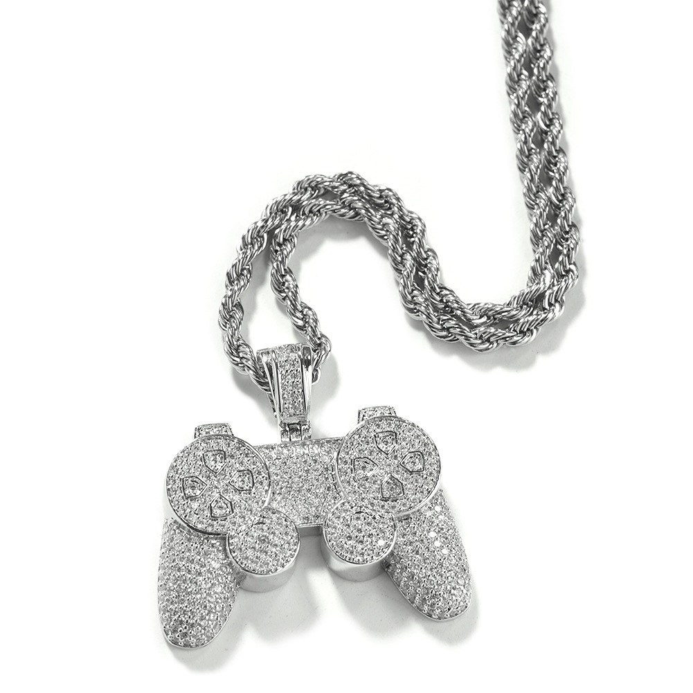 Hip Hop Creative Game Console Controller Pendant Necklace 5A Zircon Gold Boy Men Jewelry