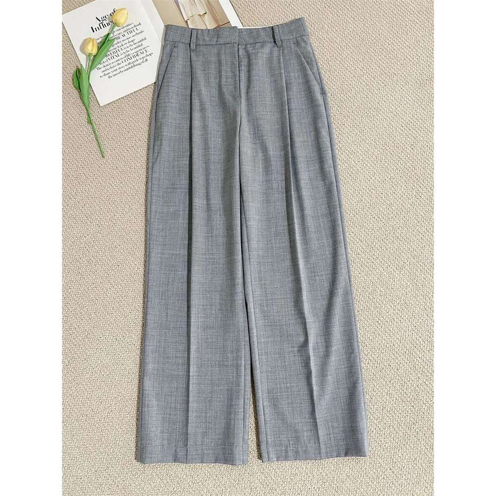 Women Gray Beading Chain Set Herringbone Patterned Single Breasted Blazer Vest Or Straight Long Pants Lady Casual Suit
