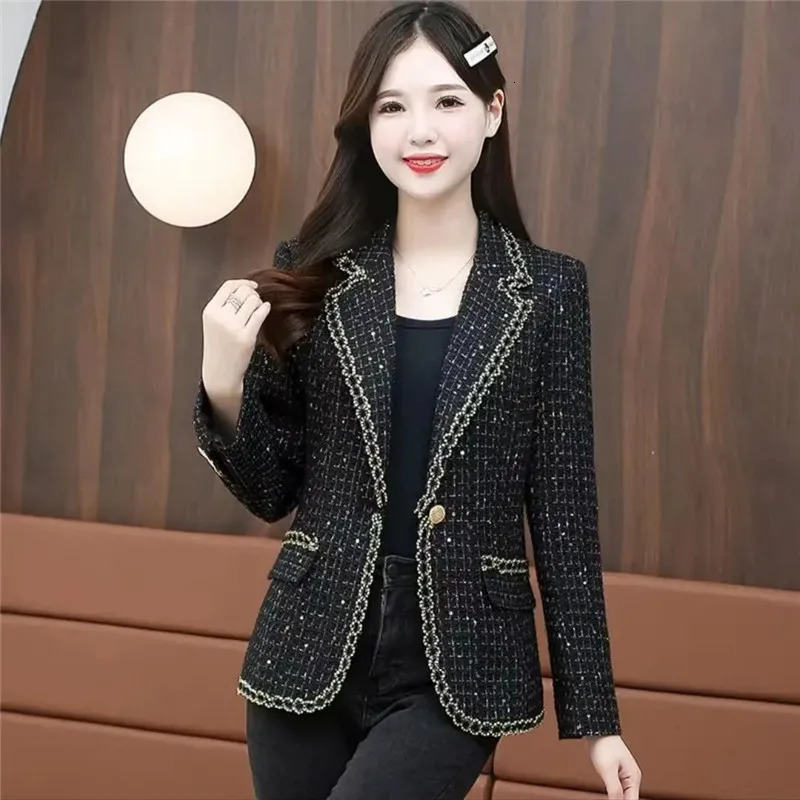 Fashion coarse woolen coat womens jacket spring autumn blue black casual ultrathin 250225