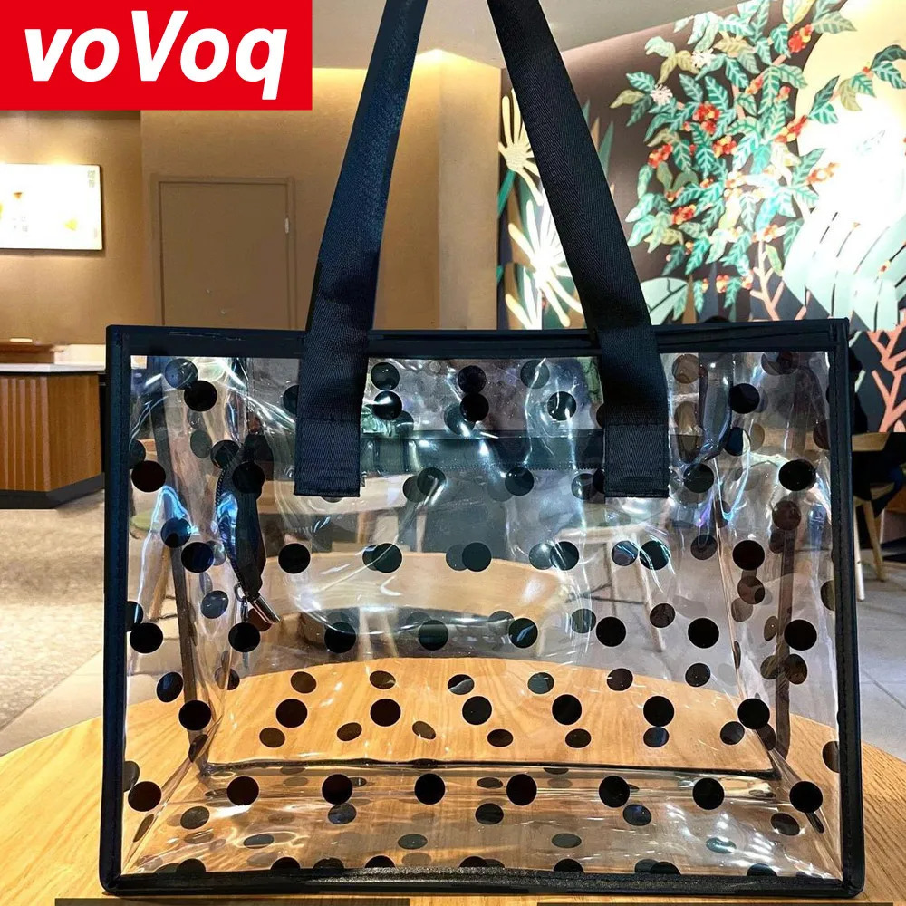 Fashion Rectangular Transparent Wave Point Single Shoulder Backpack for Women Large Capacity Shopping Waterproof Handbag 250305