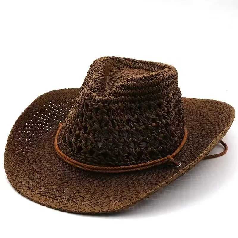 Western Cowboy Hat Mens Outdoor Panama 2024 Summer Beach C Womens Sombrero Vaquero Hombre Cheu Wide Bree Mens Str Sun HatXJ250304