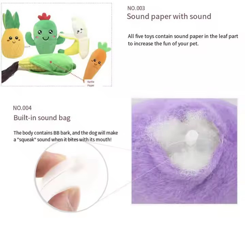 Cute Fruits and Vegetables Dog Squeaky Toys, Squeeze Squeaker Puppy Dog Toys, Plush Dog Chew Toys, Dog Squeak Toys Pet Supplies for Small Medium and L