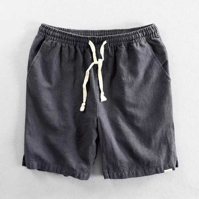 2025 Summer Men Casual Cotton Linen Shorts Knee Length Beach Elastic Waist Shorts Solid Color Comfortable Pants NewT250304