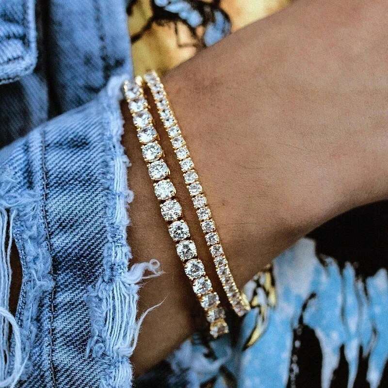 Women's Tennis Bracelet Hip Hop Trendy AAA+ Cubic Zirconia Sier Color Teen Girl Crystal Chain on The Hand Wedding Jewelry H086