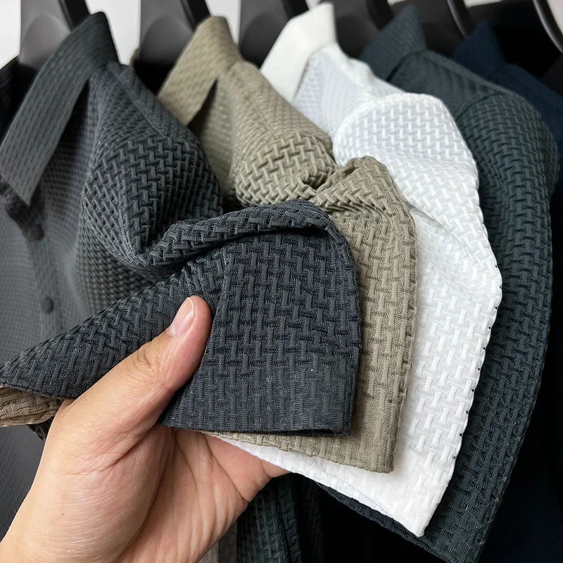 Clothes Summer Mens Short Sleeve T-shirt Ice Silk Cool and Breathable POLO Shirt Business Casual Sweat-absorbing Top 250304