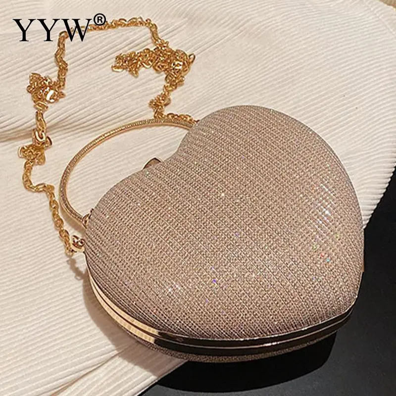 Sequins Love HeartShaped Evening Handbag Crystal Diamond Clutch Bag Top Handle Wedding Party Mini Purse Shoulder Messenger 250303