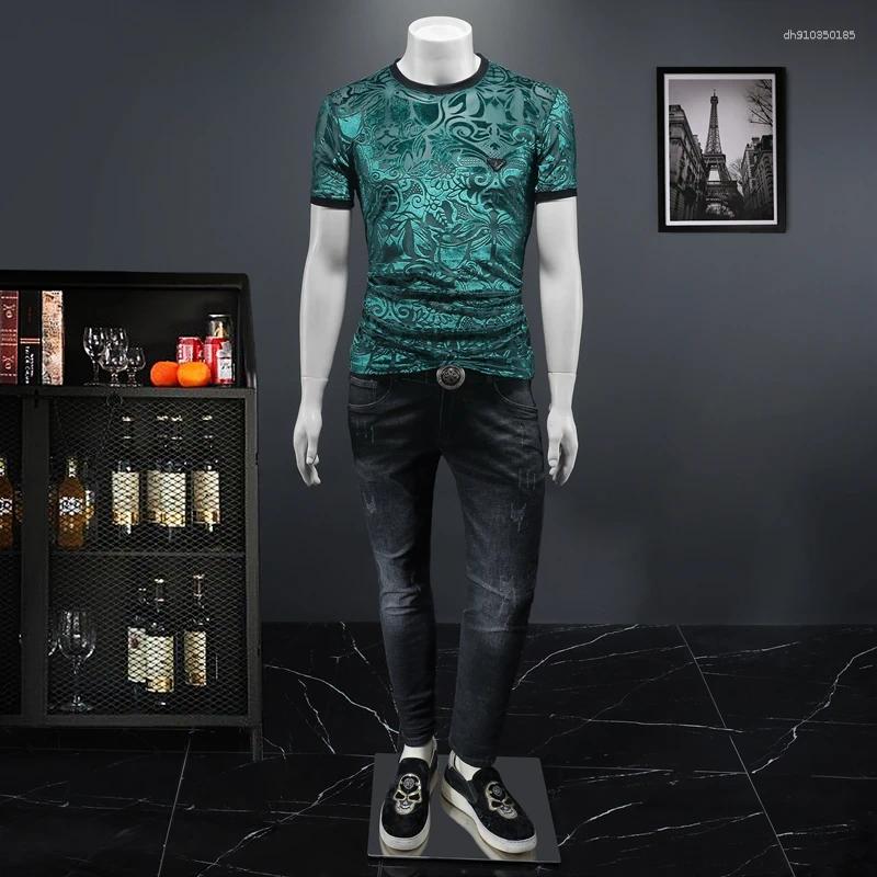 Men's T Shirts Velvet T-shirt Men 2025 Summer Short Sleeve Casual Tshirts High End Business Social Round Neck Tee Tops M-5XL