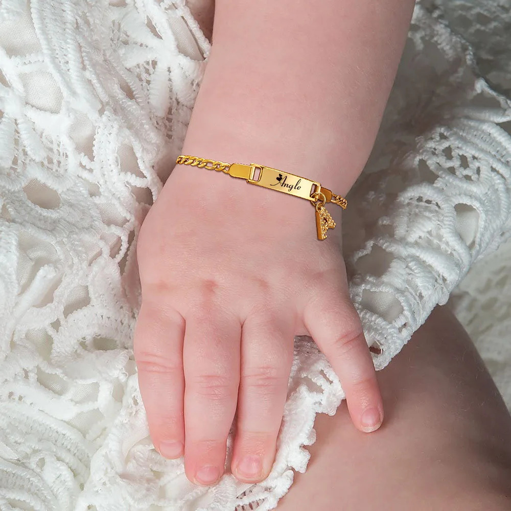 3UMeter Custom Name Bracelet Engraved 26 Letter Zircon Stainless Steel Jewelry 18k Gold Figaro Chain Birthday Gift Baby 250304