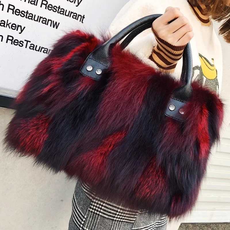 Fox Fur Bag Winter Women Fluffy Handbag Real Fur Bag Female Shoulder Crossbody Bag Evening Party Handbags Large Lady Clutch Bag Z250303