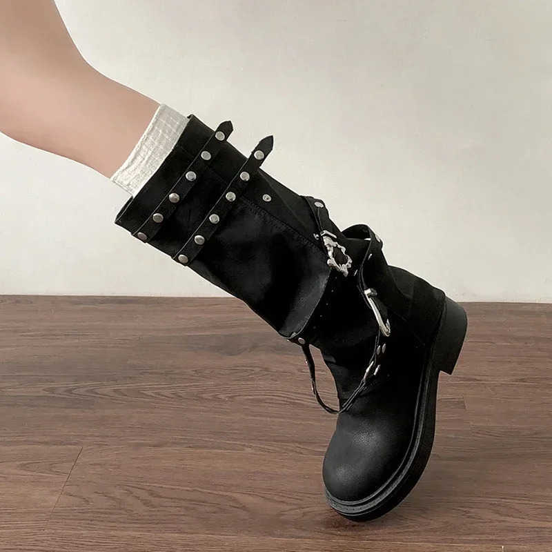 Designer Wen Trouser Legs High Boots Fion Punk Style Shoes Autumn Winter Thick Heel Ladies Knight Long Booties Z250304