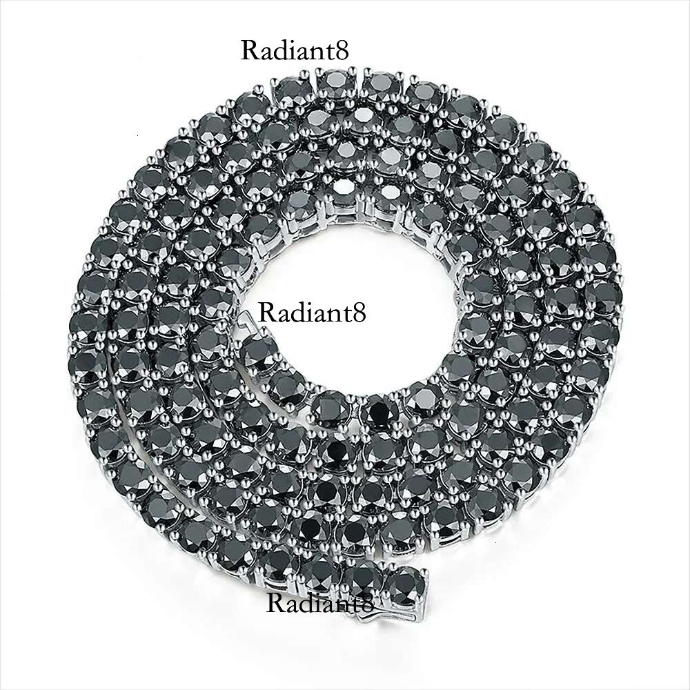 3/4/5/6.5mm Black Moissanite Tennis Necklaces with Certificates Sterg Sier Lab Dia Hiphop Neck Chain For Women Men