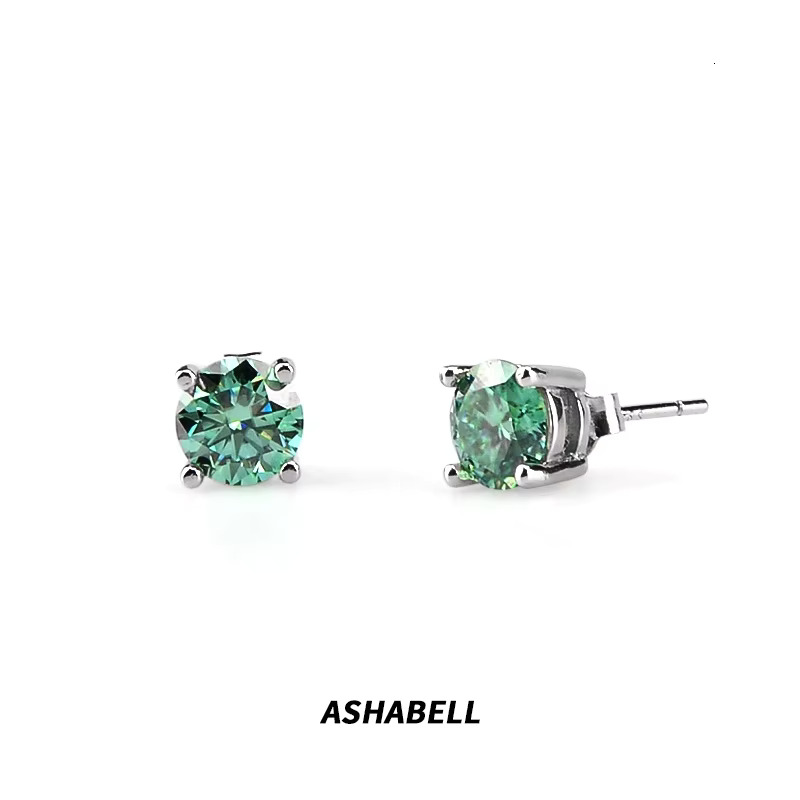 Ashabell Fashion Unisex S Pass Tester Moissanite Stud Earrings Bg Dia Screw Back Blue Green