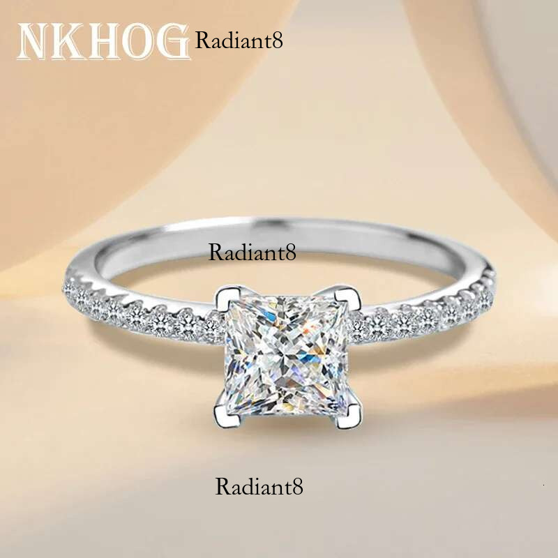 Real 1ct 2ct Princess Square Moissanite Rings For Women Sparkg Dia Engagement Wedding Band S Sier Plated Pt950 GRA