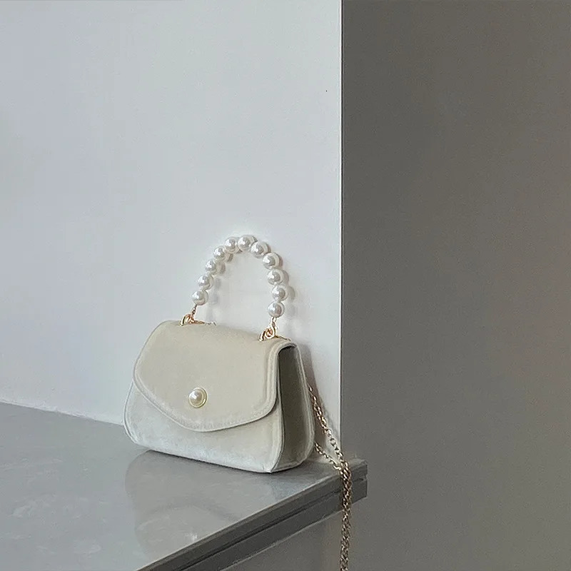 Vintage Small Square Shoulder Bag for Women Pearl Chain Ladies Tote Handbags Evening Clutch Purse Fashion Female Crossbody Bags 250228
