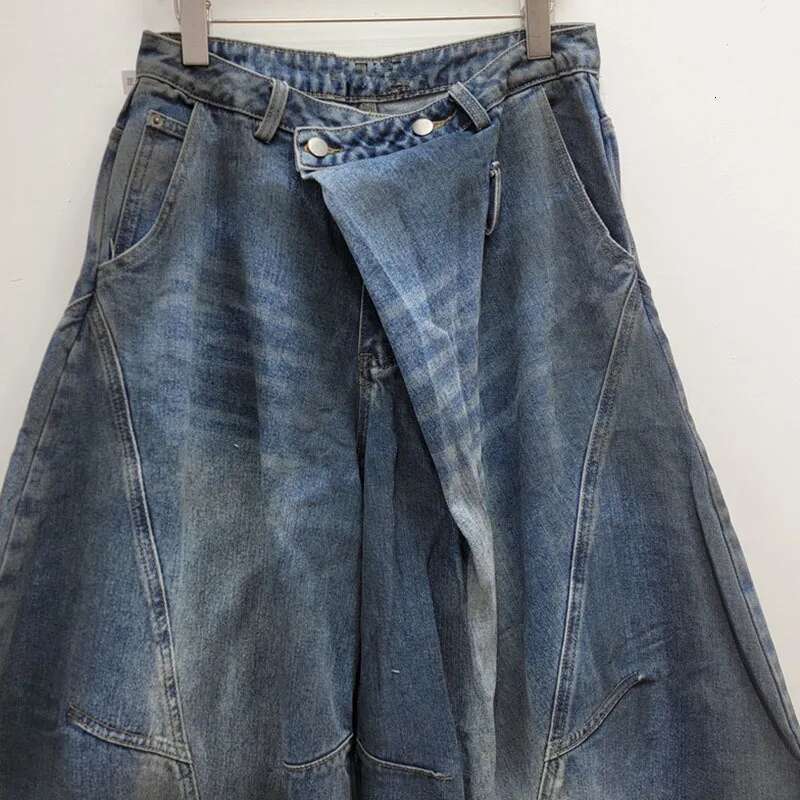 Vintage Fashion Irregular Denim Pants For Women High Waist Straight Wide Leg Jeans Female 2025 Autumn New Items 11A01242