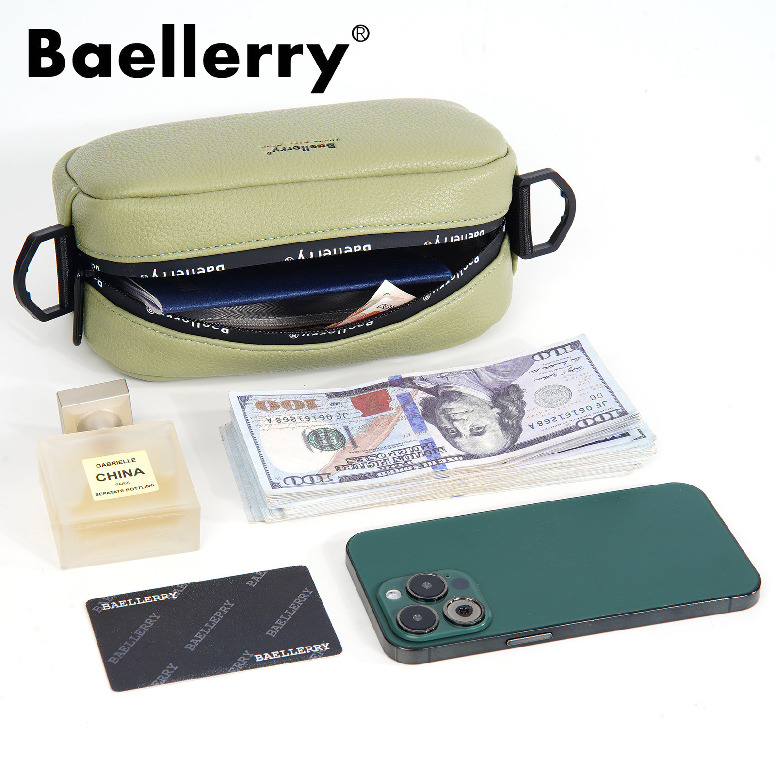 Baellerry womens wallet fashionable lychee pattern solid color shoulder bag large capacity high-end small square bag 250304