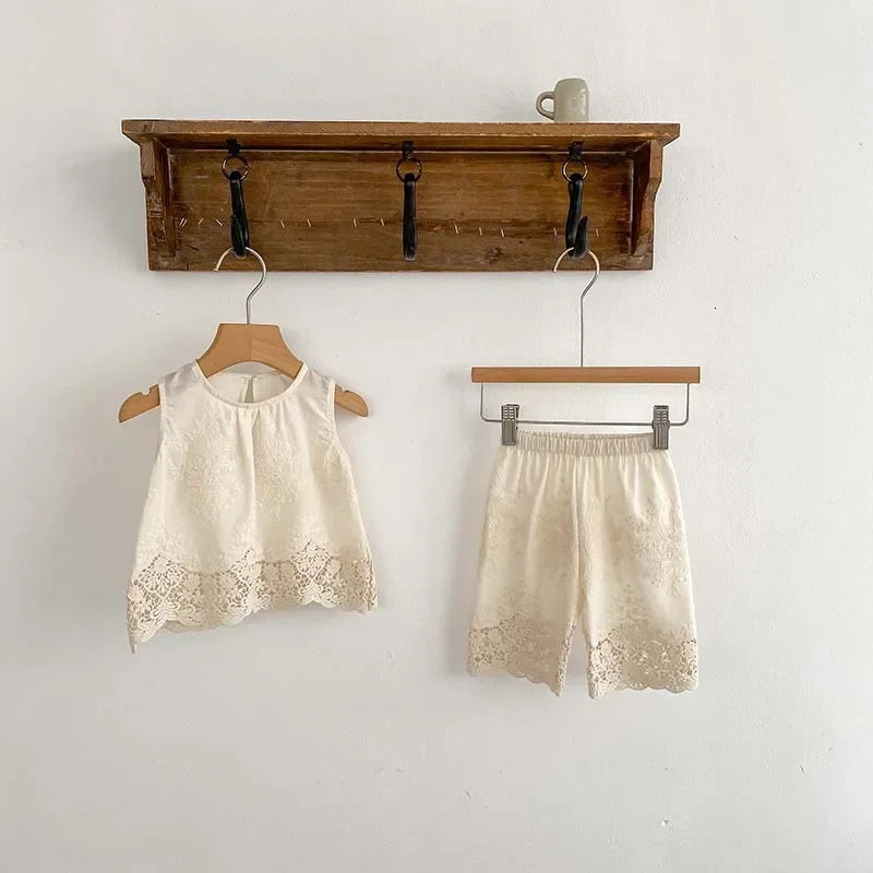 MILANCEL Summer Baby Clothes Set Infant Cute Lace Vest Pants Girls Embroidered Flowers Outfit 250304