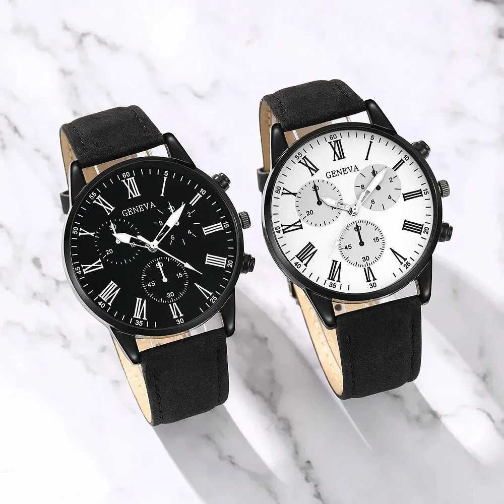 2PCS Set Couple Fashion Casual Leather es Ladies Simple Dial Quartz Wristlets Dr Clock Womens WatchXJ250304