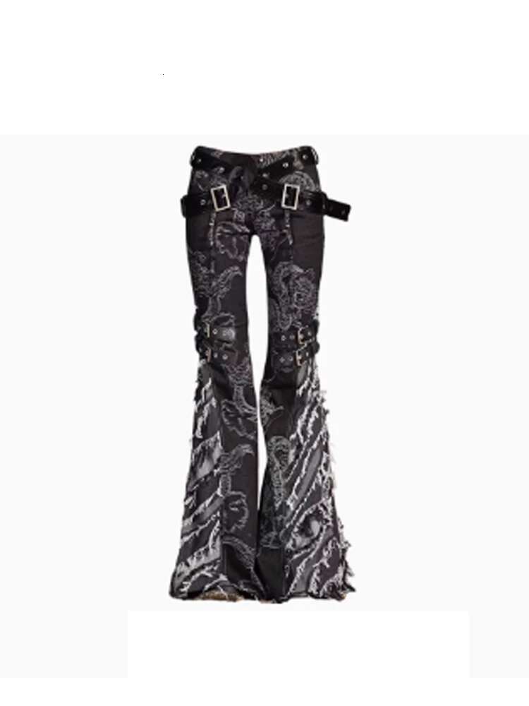 Women Black Goth Baggy Y2k Flare Ripped Jeans Oversize Denim Trousers Vintage Japanese 2000S Style Emo Jean Pants Trashy Clothes