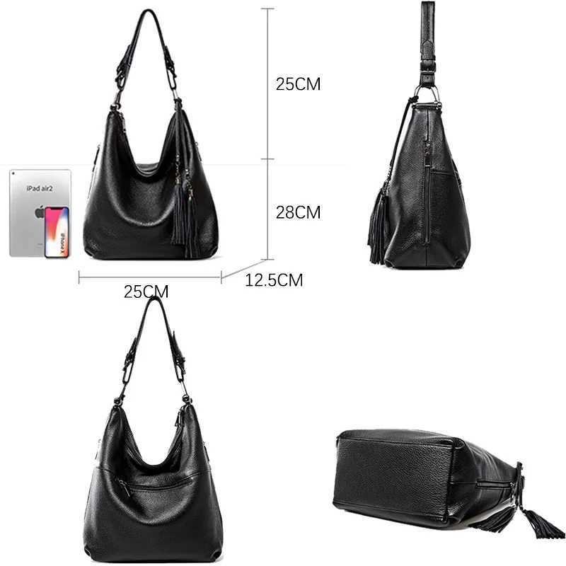 Zency Fashion Tassel Women Shoulder Bag 100% Genuine Leather Daily Shopping Hobos Classic Large Red Tote Handbag Crossbody Bag Z250303