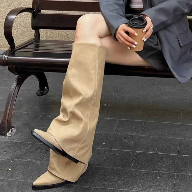 Wen Pointed Toe High Boots Fion Sexy Mid H Shoes Wan Chunky Trend Boots Pumps Elegant Mujer Snow Goth Botas Z250304