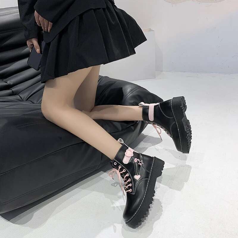 and Winter Autumn Fashion New Comfortable Fleece Warm Cross with Round Toe Cute Leather Women's Square Heel Ankle Boots