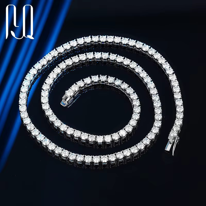 PYQ 2.5mm 3mm 4mm Vvs Tennis Chain S Sier Moissanite Necklace for Women White Gold Plated Jewelry