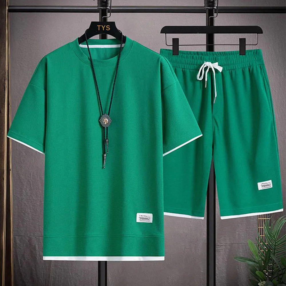 Mens Two Piece Set Linen Fabric Casual T-Shirt And Shorts Set Mens Sports Suit Summer Fashion Short Sleeve Tracksuit Men Suits 250303