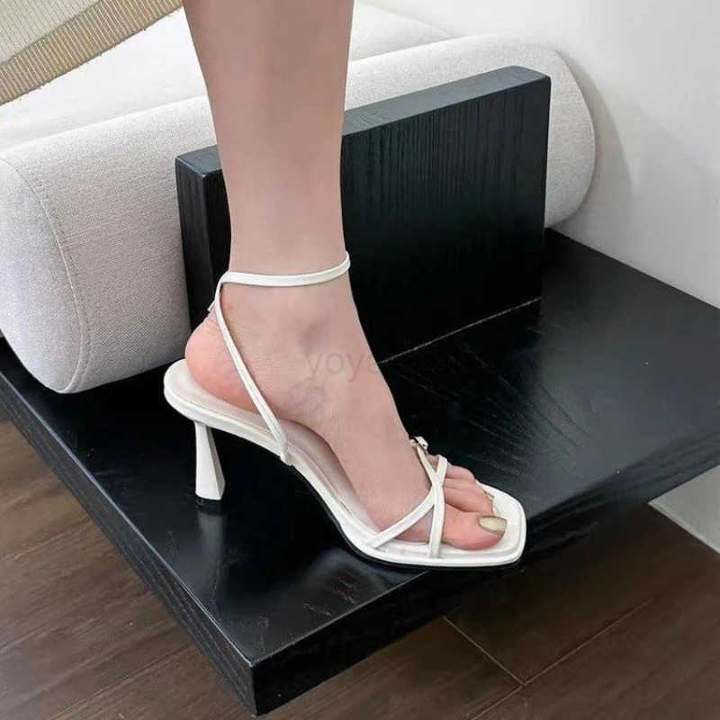 Wens Fi Sandals Buckle High H Korean Style New Elegant Open Toe Square Solid Colour Party Walking Shoes Z250304