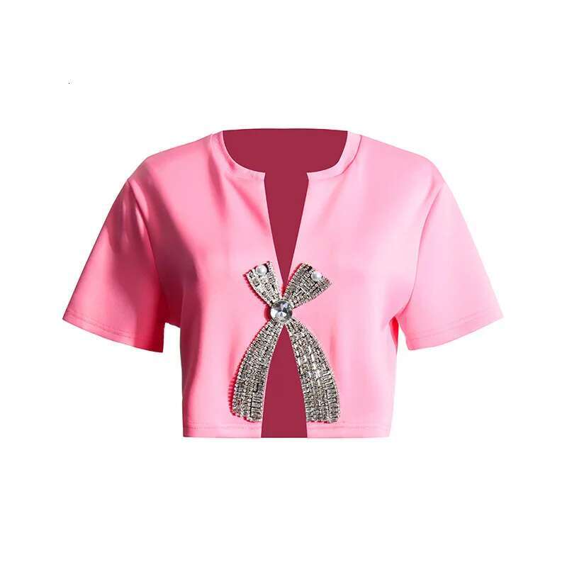 2025 Summer New Dia Studded Sequin Bow Sleeved T-Shirt With Female Niche Design Short Top