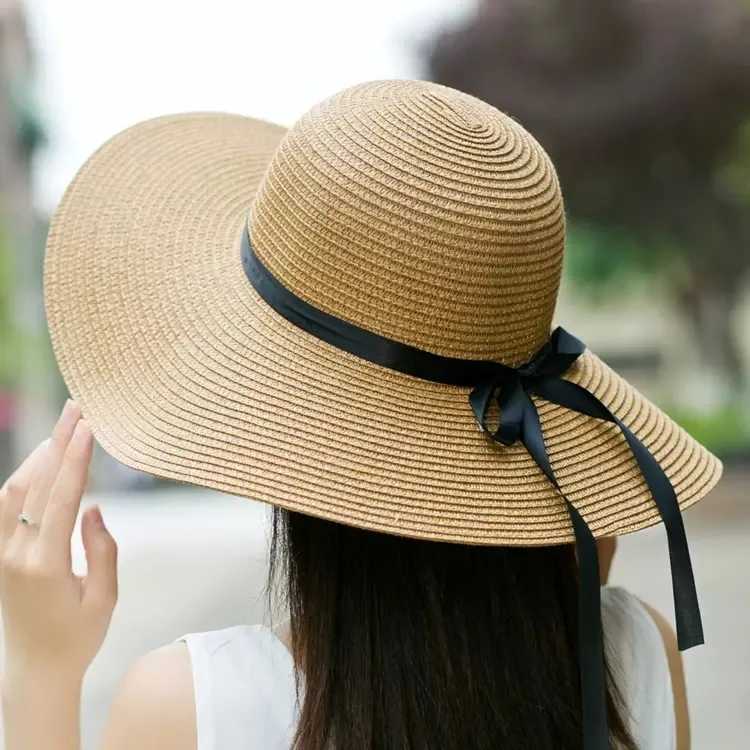 COKK Women Summer Hat Str Sun Hat Beach UV Protect Travel C La C Female Simple Foldable Wide Brim Floppy Girls Beach HatXJ250304
