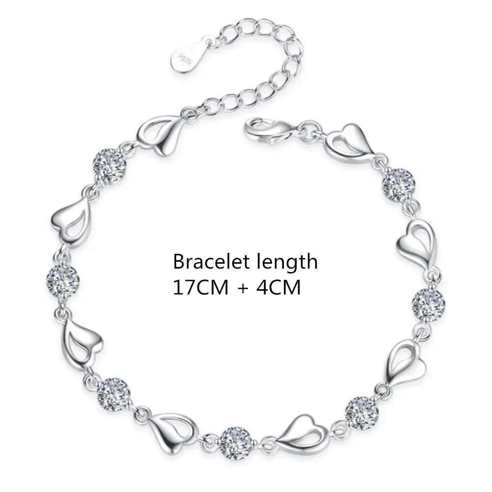 Sterg Sier Heart Shaped Necklace Bracelet for Women Vintage Korean Blue Crystal Bracelets Set Party Jewelry