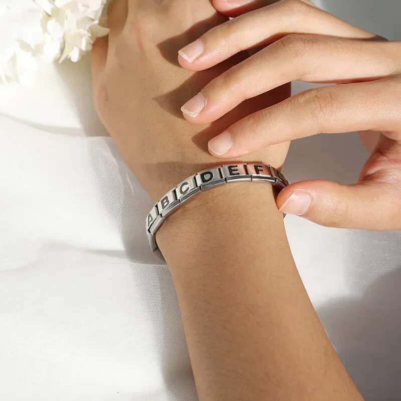Original Daisy Black 26 Letters A-Z Italian ks Charm Fit 9mm Stainless Steel Bracelet Jewelry DIY Making DJ006