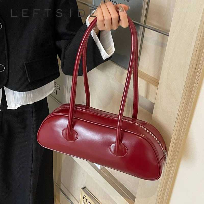 LEFTSIDE Design Pu Leather Large Shoulder Bags for Women 2024 New Trend Female Crossbody Bag Solid Color Handbags and Purses RED Z250303