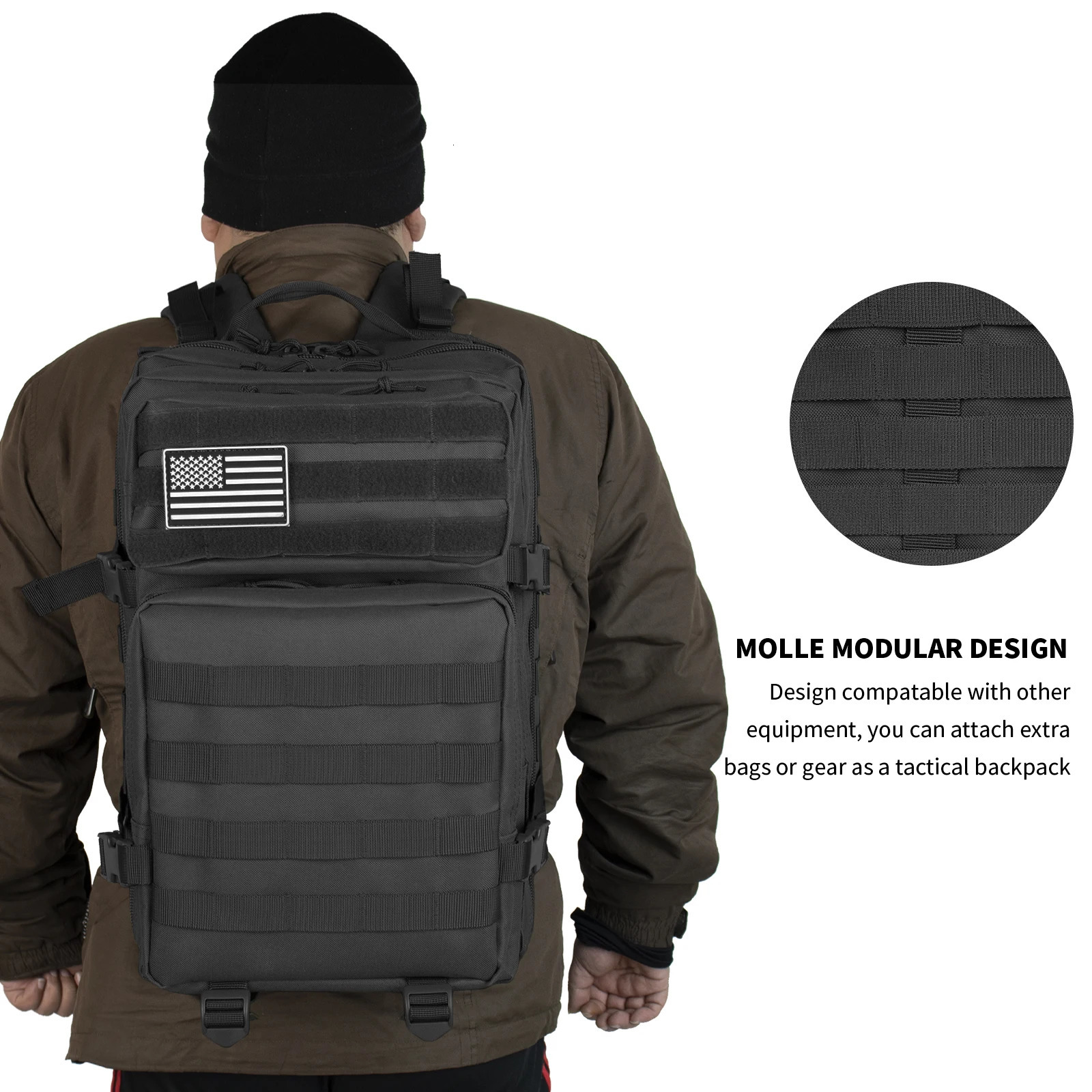Ship from US 45L Large Tactical Backpack For Men Military Army Assault Pack Highland Backpacks Molle Daypack 3 Day Bug Out Bag Hiking Campin 250304FBB