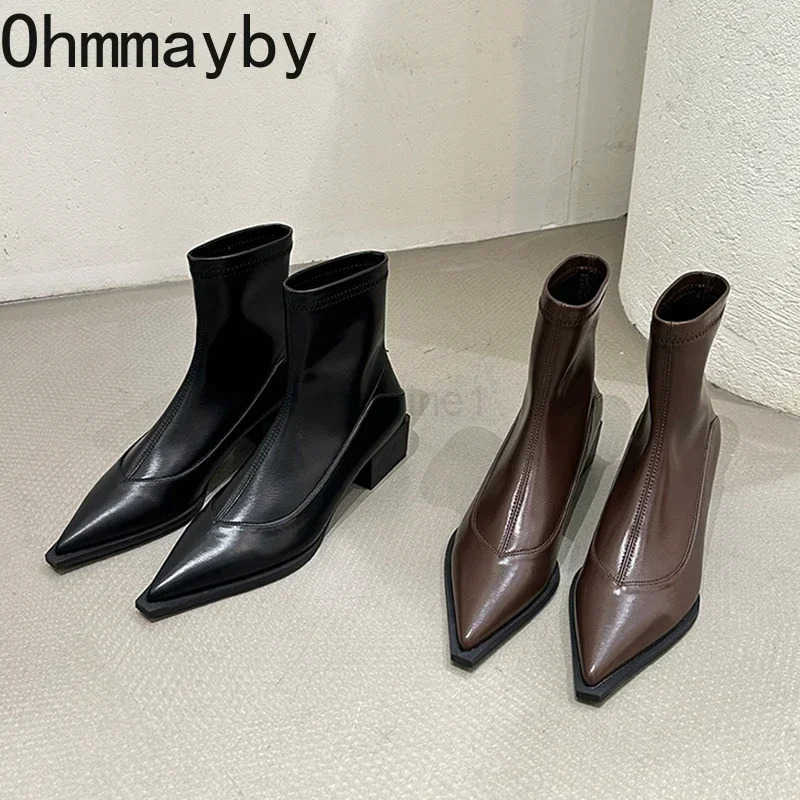Vintage Pointed Toe Wen Ankle Boots Fion Elegant Soft Leather Shoes Autumn Winter Low Heel Wens Short Booties Z250304
