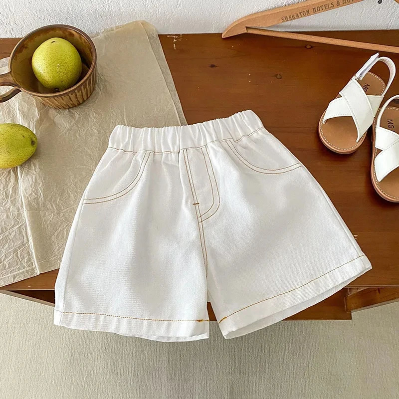Summer Childrens Cowboy Shorts for Boys and Girls Simple Soft Trouser Clothing Blue Pants 250303