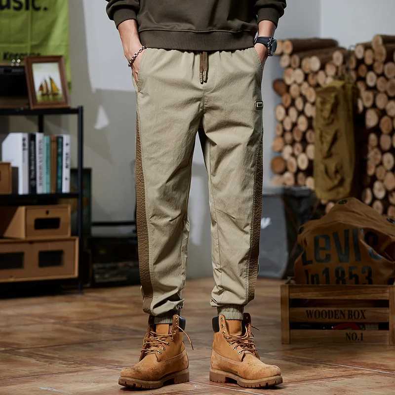 Stitching fashion brand Summer 2024 new casual pants mens thin elastic breathable ankle-tied retro American sports sweatpantsXJ250303