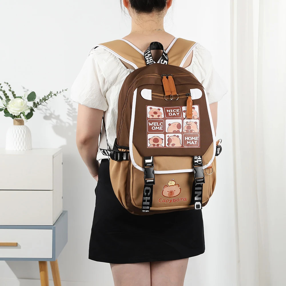 Ship from US Capybara Backpack Adjustable Straps for Girls Boys Travel Daypack with 1 Main Compartment Rucksack Gifts Lovers 250304FBB