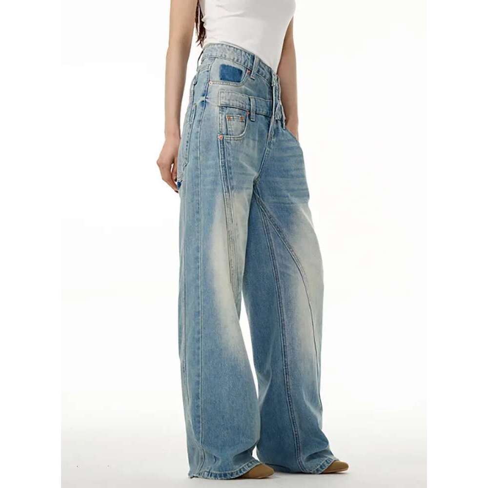 Fashion Women's Deconstruct Jeans Double Waistband Pockets Spliced Or Straight Denim Pants Spring 2025 New Tide 7Ab6968