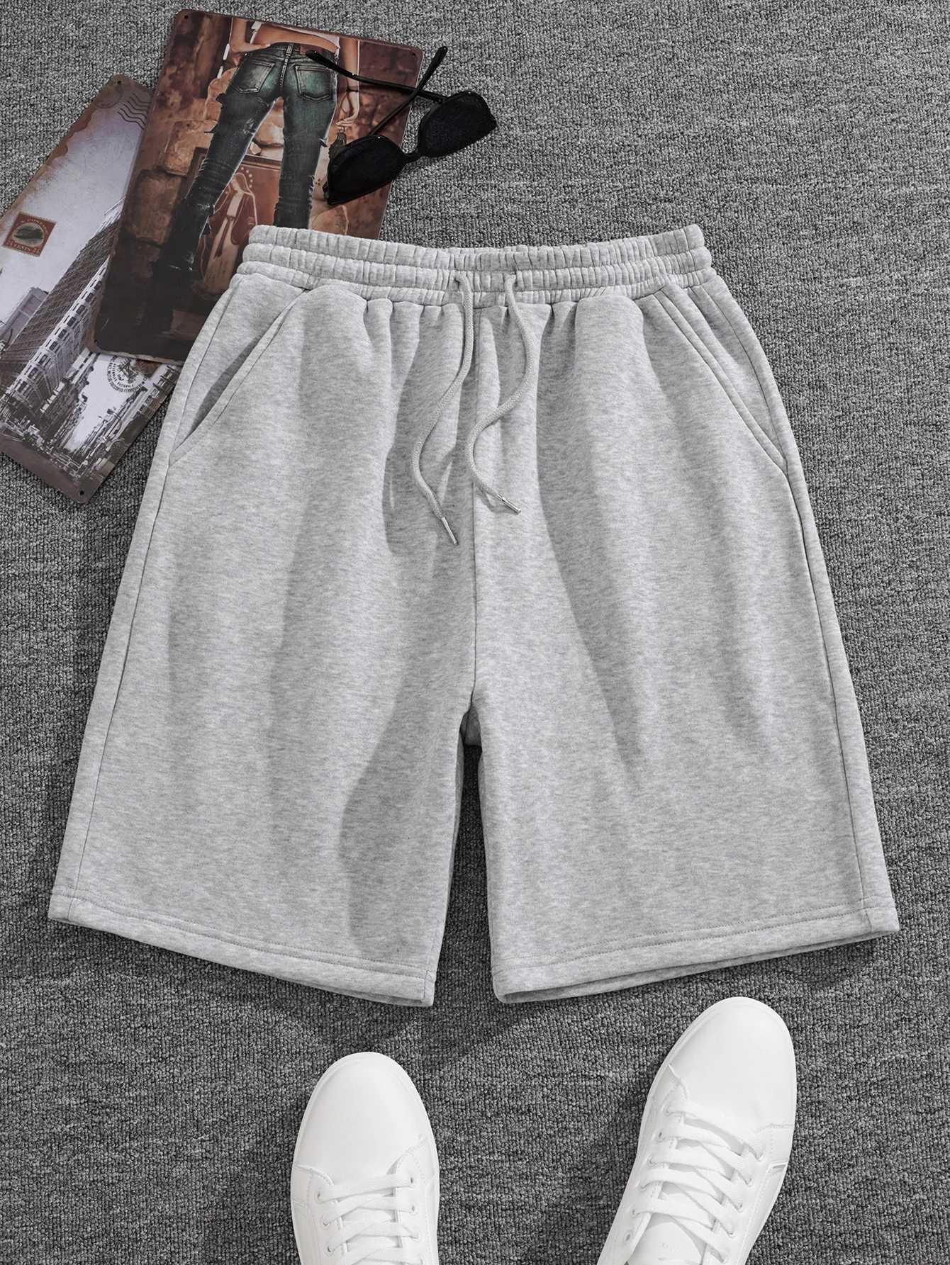 2024 New Solid Color Mens Pure Cotton Drawstring Waist Sports ShortsT250304