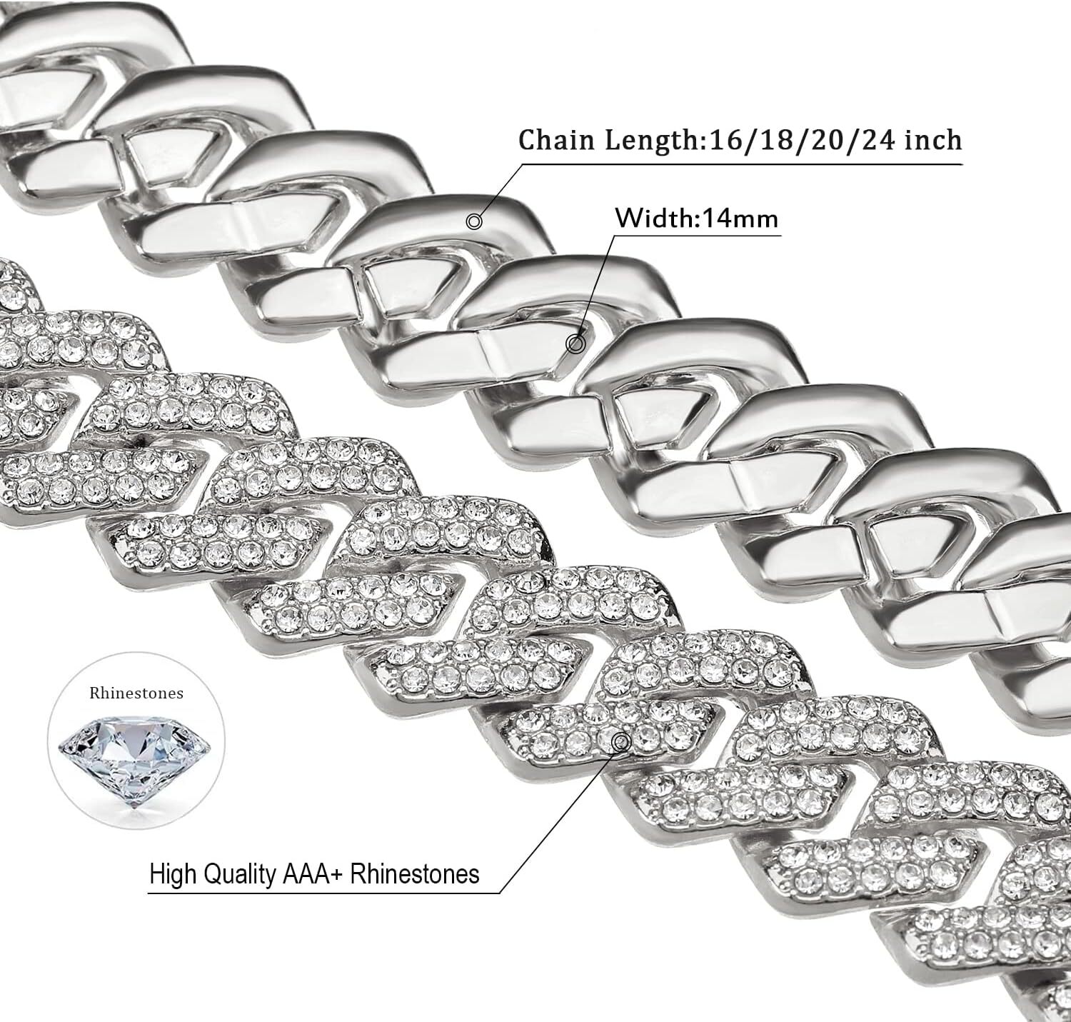 Chain Men's Ice Miami Cuban Necklace Sier/Gold Shining Hip Hop Jewelry Women's