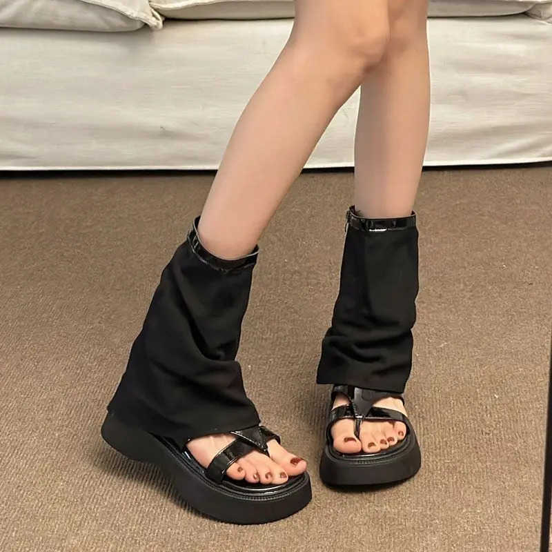 2024 spring and summer new sandals fem thick bott heightening pants tube boots niche clip-on sandal boots short boots Z250304