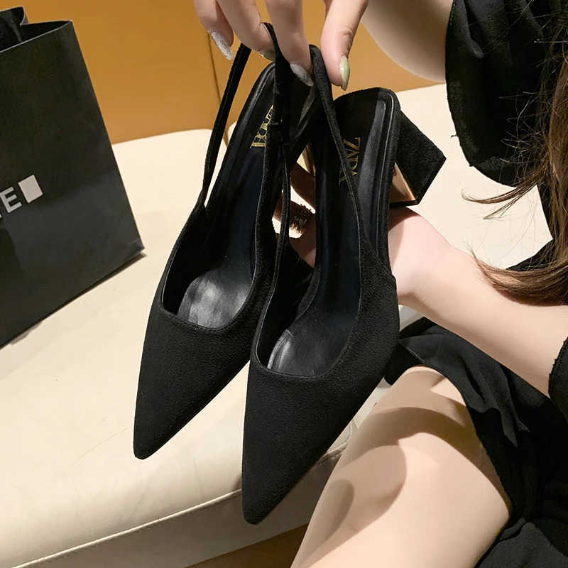 Summer New Pointed Solid Color Simple Shallow Mouth Cfortable Wens Outwear Back Strap Fi Sandals Wen Z250304