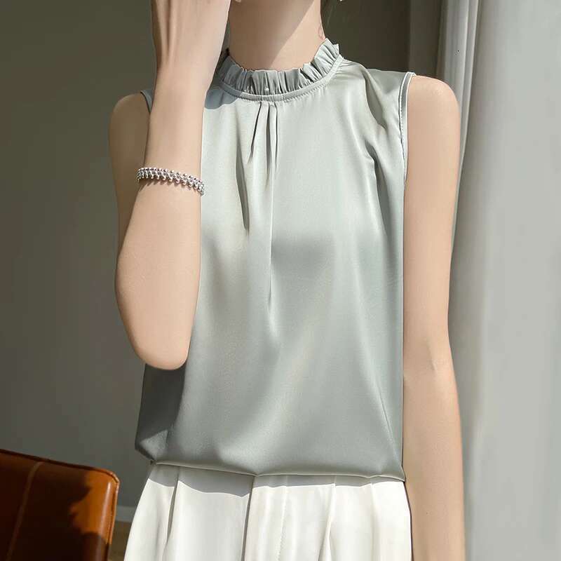 Tank Women New Ruffles Neck Camisole Loose Elegant Sleeveless Blouses Vest Shirt Summer Crop Top 2025 Female Clothing