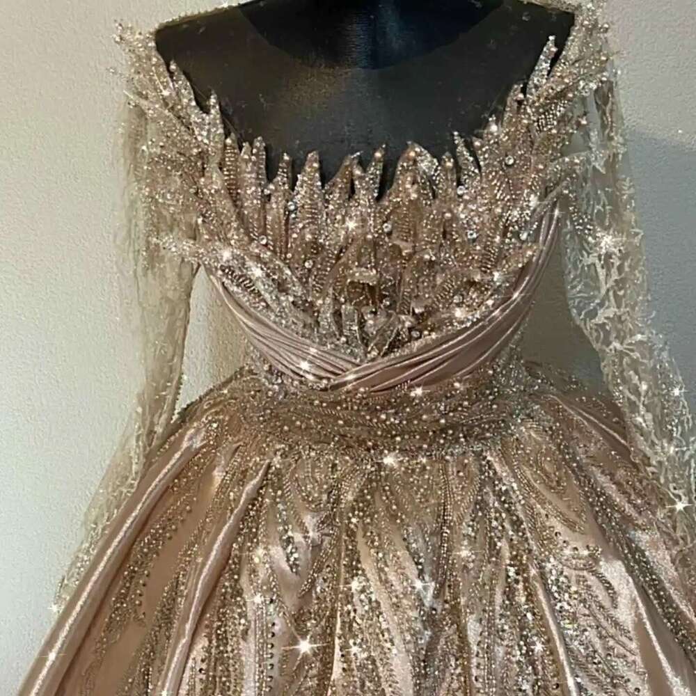 Sparkly appliques sequins and lace sleeves satin court with zipper custom wedding dress