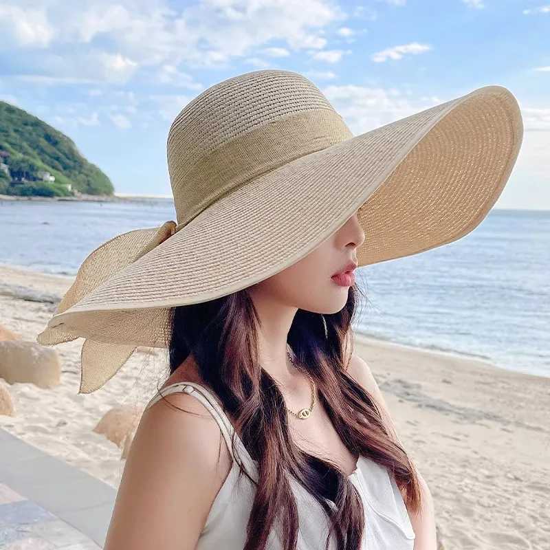 Summer Womens Sun Hat Extra Wide Brim Foldable Polyester Woven Craft Perfect for Sun Protection at the BeachXJ250304
