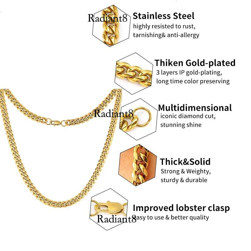 6mm/8mm/10mm Thickness Stainless Steel Cuban Curb k Chain Necklace for Men Women Classic Punk Neck Jewelry Accessories