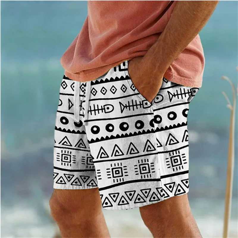 Simple Geometric Patterns Beach Short Fashion Casual Mens 3D Printed Summer Short Pants Trend Streetwear Oversized Swim TrunksT250304